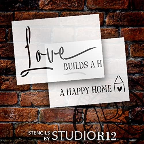 Ljubav gradi sretan kućni šablon od Studior12 | Pozitivni citati | Craft DIY Jumbo DEKOR DEKOR DIJELOVA | Nagib