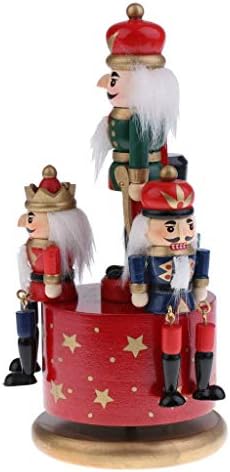 SGerste drvena Nutcracker 4 vojnika Music Box Wind up igračka za Božić odmor ukras poklon-crvena,