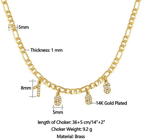 Easyso ogrlica sa brojem rođenja, 18k pozlaćen CZ privjesak Figaro lanac ogrlica, savršen poklon nakita