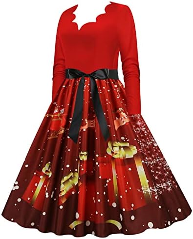 Božićne haljine za žene plus veličine casual elegantni odmor Vintage haljina dugih rukava Koktel Svečana ljuljačka haljina