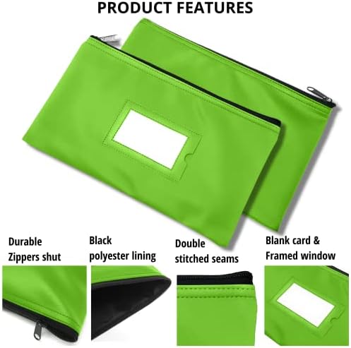 Novac Banka Depozit torba sa patentnim zatvaračem | 11x6 inch | svijetlo zelena / izdržljiv koža novac
