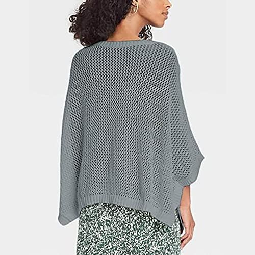 Ženski džemperi Proljetni džemper okrugli izrez Šuplje šišmiš rukavac Solid boja džemper košulja 2023