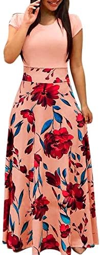 Fragarn Ljetne odjeće za žene 2023 Odmor, ženska ležerna cvjetna tiskana maxi haljina kratkih rukava za zabavu