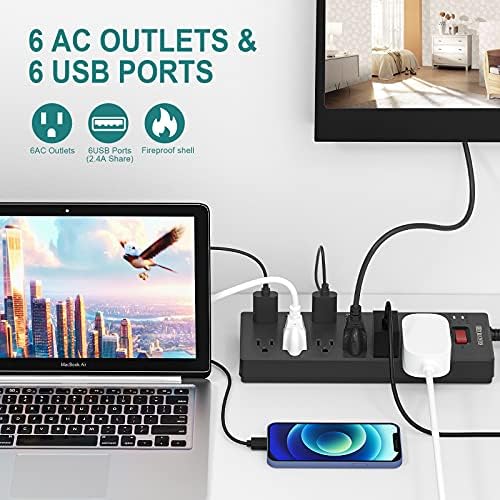 HITRENDS Power Strip zaštitnik od prenapona 6 utičnica sa 6 USB portova za punjenje & 3 utičnice