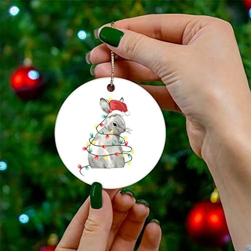 Ukrasi za jelku životinje i svjetla zec Božićni Ornament uspomena ukras za Kućni dekor viseći privjesci okrugli keramički Božićni ukrasi