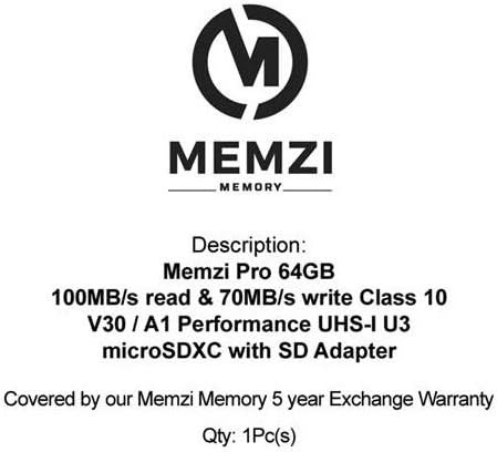 MEMZI PRO 64GB Micro SDXC memorijska kartica za Blu Pure View, R2 Plus, Life One X3, Vivo XL3 Plus mobilni telefoni - visoka klasa brzine 10 100MB/s čitanje 70MB / s pisanje V30 A1 UHS-I U3 4K snimanje sa SD adapterom