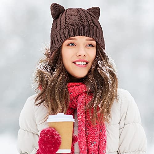 Cat Ear Beanie Hat slatka mačka pletena šešir zimski pleteni kabelski šešir za žene djevojke