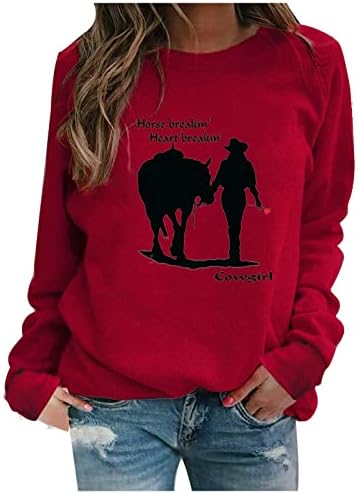 Crewneck dukserica za žene Jahanje konja kravljeg pulover vrhova grafičke majice dugih rukava Raglan za tinejdžerske