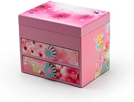 PINK drvena cvjetna tema 18 Napomena Spinning Ballerina muzička kutija - Mnoge pjesme koje treba