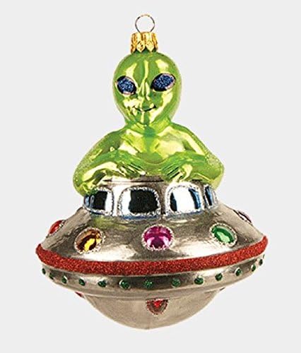 Zeleni vanzemaljski jahajući UFO svemirski brod Poljski stakleni ukras za božićnu jelku