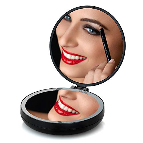 Rejuvenate Care kompaktno putno ogledalo za šminkanje sa Led svjetlima, dvostrano sklopivo toaletno ogledalo,1x / 10x uvećanje
