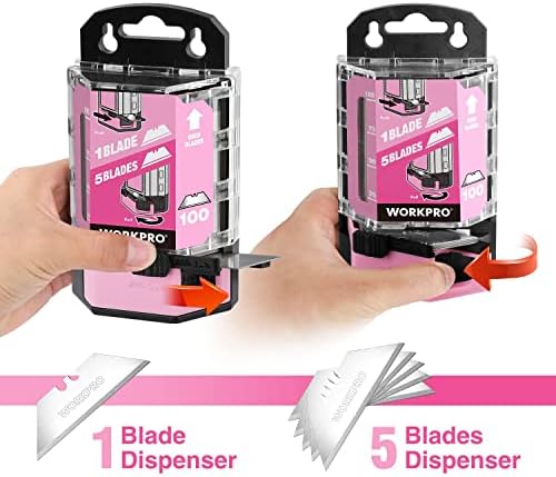 WORKPRO sklopivi Pomoćni nož, rezač ružičastih kutija za brzu promjenu & WORKPRO oštrice noža