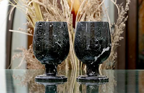 Radicaln čaša za vino Set 2 Black Handmade mramora 5.5 x 3.5 inča 10.1 Oz vino staklo Set-mramora