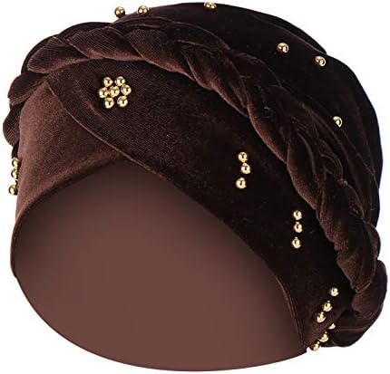 Pleated turban headwrap za žene upletene biserne panie omotač kapu sa sobom solidna turbanska šešir lagana