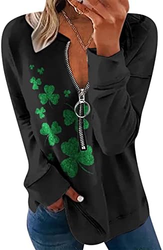 Diacacy St Patrick's Day SHAMROCK Ispisana majica Žene Ležerne duge rukave s dugim rukavima V Clover