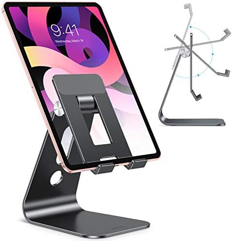 OMOTON podesivi tablet stalak za sto, nadograđeni duži krakovi za veću stabilnost, T2 držač tableta sa šupljim dizajnom za telefone i tablete veće veličine kao što su iPad Pro/Air / Mini, Crni