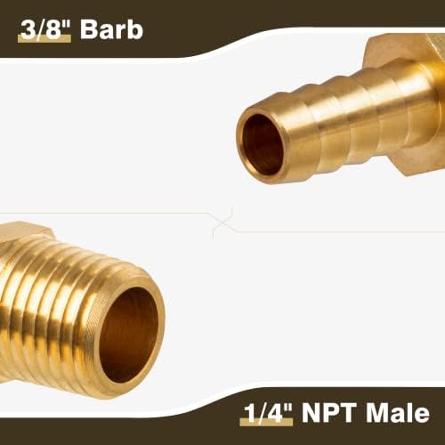 JUWO 3/8 Barb x 1/4 NPT Muška cijev, mesingano crijevo Barb priključak za zrak, plin, gorivo, ulje