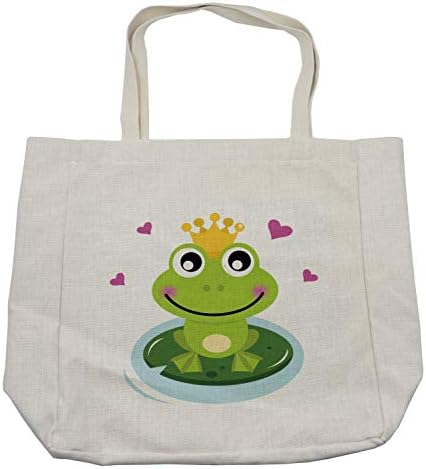 Ambesonne torba za kupovinu životinja, crtani film Vesela žaba princ sa krunom i srcima karakter