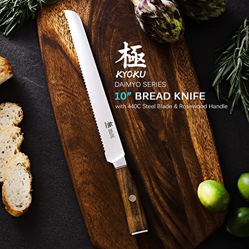 KYOKU Daimyo serije 5 nazubljeni noževi za odreske, Set noža za odrezak od 6 + 10 inča noža za hljeb