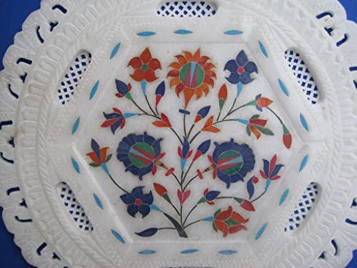 Craftslook alabaster mramorna ploča cvjetni mozaik ručno rađenci Početna Dekor umjetnosti Pokloni 11 inčni