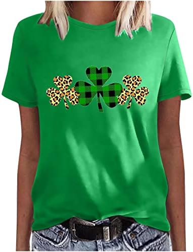 Dnevne majice Svetog Patrika za žene Plaid Leopard Shamrock košulje Crewneck kratki rukav Tee