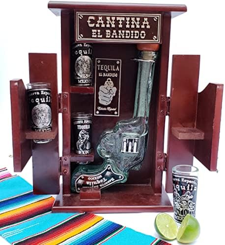 ART VISIONARIO Tequila Decanter Set sa savršenom završnom obradom i 4 čašama tradicionalna meksička Cantina