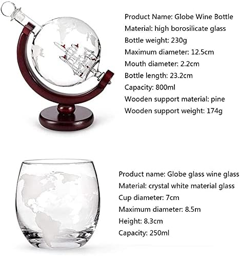 HaveFun set dekantera za viski sa trezvenošću Globe sa čašama za vino od 2 globusa, Dekanterom za viski