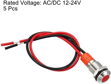 Patikil AC / DC 12-24V 8mm metalna svjetla, 5 pakovanja montirajući ploče vodootporni LED signal sa 150 mm kablom, crvenom
