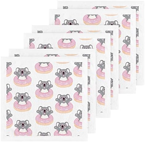 Alaza Perilica za pranje Koala Bear Donuts uzorak - pakovanje od 6, pamučne krpe za lice, visoko upijajući i mekani finstrup ručnici