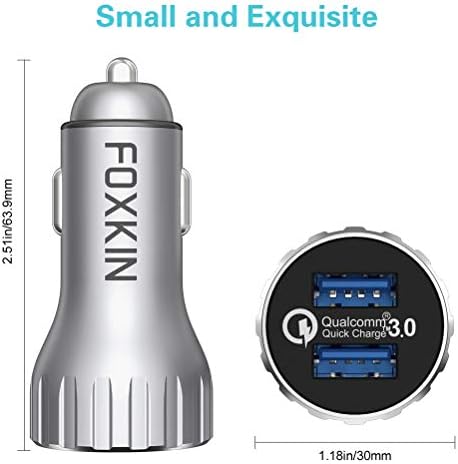 Auto punjač, ​​Foxkin Brzo naplatu 3.0 39W Aluminijumski legura Dual USB punjač za Samsung Galaxy Note9