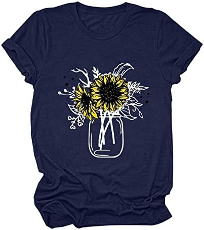 Ženska suncokretova ljetna majica udobna labava bluza Tops djevojka kratki rukav grafički Casual Tees okrugli vrat tunike majice