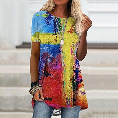 V izrez Plus Veličina majice za žene štampane trendi Casual kratki rukav ljetni modni duksevi lagani