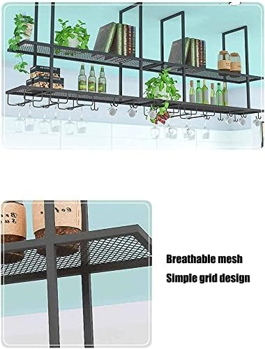 KEppd 2-slojni viseći stalak za vino u kući i kuhinji, stalak za biljke od kovanog gvožđa, metalni plutajući stalak za vino, za restoran/Bar/dnevni boravak, jednostavan za instalaciju