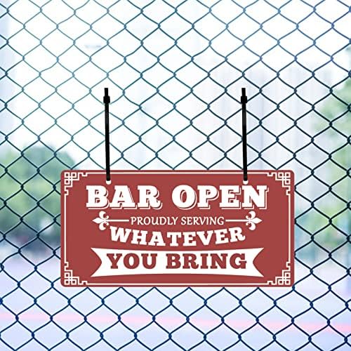 Bar otvoreni znak za kućni Bar viseća plaketa bar otvoren ponosno služeći sve što donesete Decor Man Cave Bar kafa otvoreni viseći znak za vjenčani Bar Party Cafe Diner Garage dvostrani znak 5X10 inč