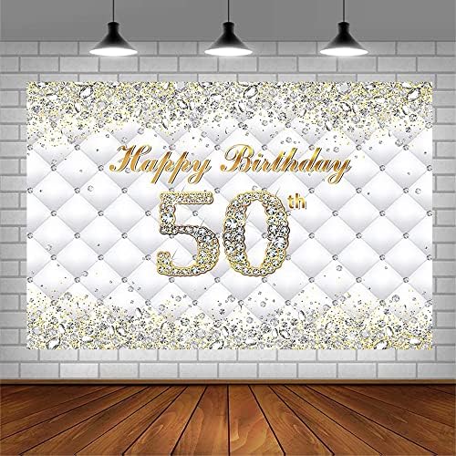 Aibiin 7x5ft Happy 50. rođendanska pozadina zlatna glavna svjetla Dijamantna fotografija za