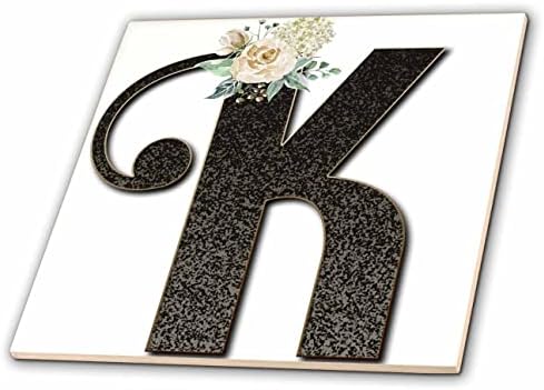 3drose Monogram početni K sa prilično bijelim cvjetnim pločicama