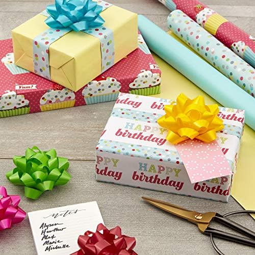 Hallmark Bright Gift Bow asortiman Crvena, roze, narandžasta, zelena ,Teal, žuta & amp; reverzibilni papir