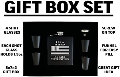 SAD američka zastava Veteran zakletva od nehrđajućeg čelika Hip tikvica u kutiji Poklon Set Premium mat crna čini veliki poklon za njega tata Otac Veteran
