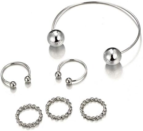 Ženski zaručni prstenovi 6-komadni set Kombinovana narukvica na perli Jednostavna divlja kruga brušene prstenove