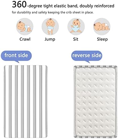 Stripes Themed Opremljeni list krevetića, standardni madrac krevetića sa postavljenim limom za madrac madrac posteljina-beba za dječake djevojke, 28 x52, siva bijela blijeda taupe