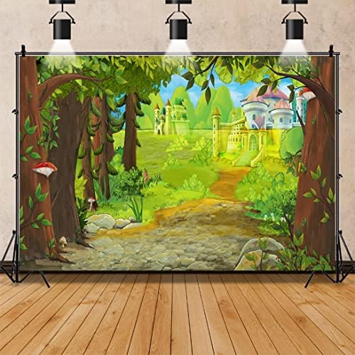 Renaiss 5x3ft Fairyland Fairy Tales pozadina crtani dvorac stara stabla začarana šumska kamena cesta proljeće zelena trava fotografija pozadina djeca Djeca Rođendanska zabava Decor Banner rekviziti pozadina