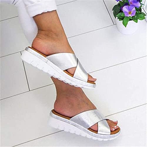 Ženske ljetne sandale s klizačem s mašnom udobne sandale na platformi Casual cipele papuče s udobnom podrškom za luk