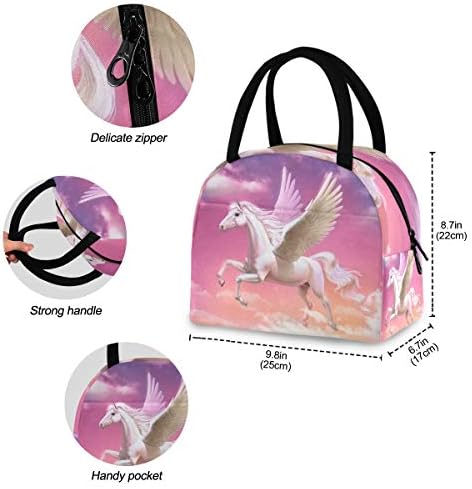 YYZZH Pegasus Unicorn na Pink Sky Cloud izolovana Zipper torba za ručak Cooler Meal Prep torba