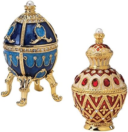 Dizajn Toscano FH90858 Kolekcija Puglanja: Svetlana i Natalia Romanov Style Kolekcionarska emajlana jaja, 3 inča, set od dva, pewter, crvena i plava