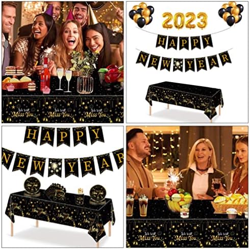 Aboofan plastična stola 3pcs sretna novogodišnja stol pokriva za jednokratnu crnu zlatnu stolnjak za zabavu za zabavu za partiju za 2023 rođendan mature Novogodišnji poklopac ukrasa za zabavu Plastični stolni stolovi