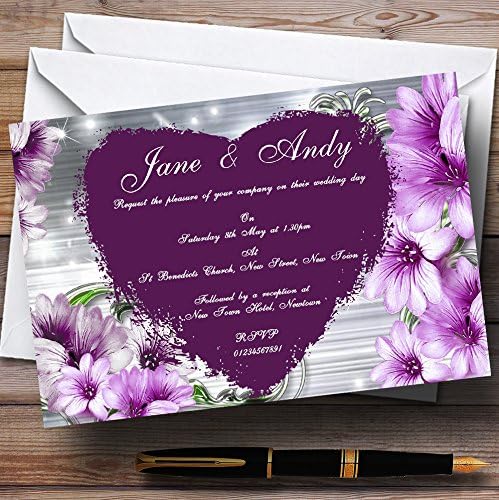 Ljubičasta srčano cvijeće personalizirane pozivnice za vjenčanje