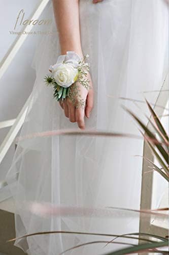 Floroom Ivory Rose ručni Korsaž narukvica Narukvica za žene nevjesta djeveruša bijeli vjenčani Maturski Set od 2