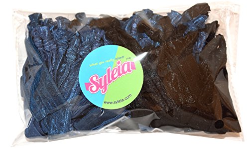 Syleia ručno pletene vezice za kosu za sve tipove kose - bez nabora, plave i crne boje asortiman gumica,