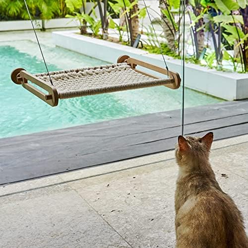 Marunaru viseća mreža za prozor za mačke za zatvorene prostore - ručno rađeni makrame materijal za udobnost i izdržljivost - prozračni dizajn velikog mačjeg prozora-uključuje čvrste usisne čašice - Easy Assembly