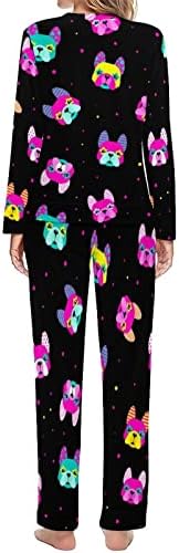 Šareni komplet ženskih pidžama sa Mopsovim licem dvodijelni Loungewear Dugi rukav i odjeća za spavanje